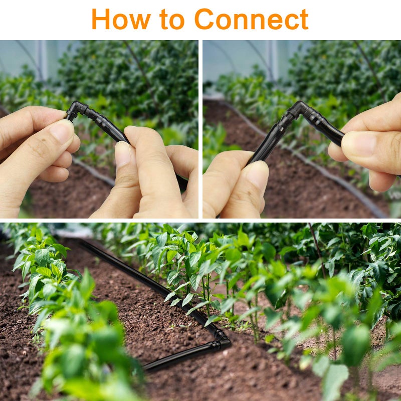 iMopo 70 Pack Drip Irrigation Barbed Elbow Fittings,Barbed Connector Fits Universal 1/4"" Drip Tubing, 90 Degree Drip Line Corner for Drip or Sprinkler System - Image 4